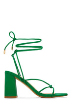 Load image into Gallery viewer, Green Lace Up Chunky Heels
