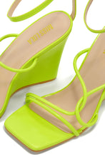 Load image into Gallery viewer, Lime Open Square Toe Wedge Heels
