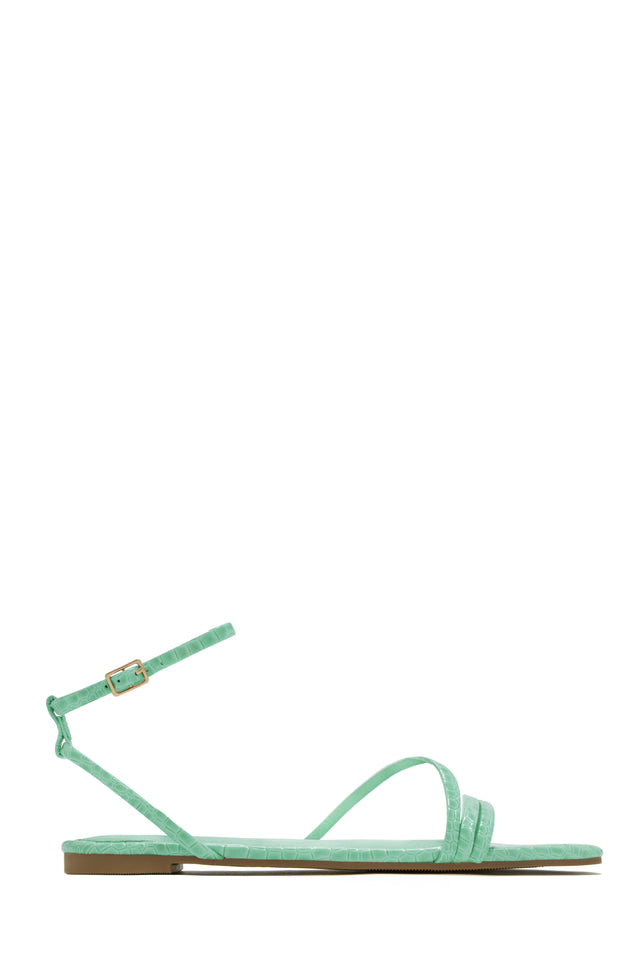 Load image into Gallery viewer, Green Embossed Croc Flat Sandals
