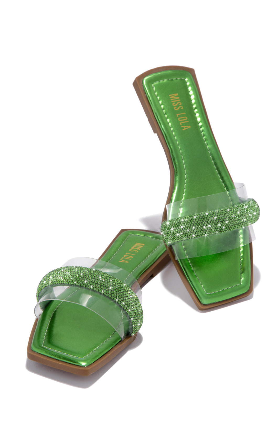 Green Embellished Slip On Sandals
