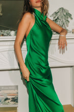 Load image into Gallery viewer, green open back holiday dress 
