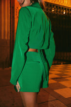 Load image into Gallery viewer, Green Two Piece Crop Blazer Top and Skort Set
