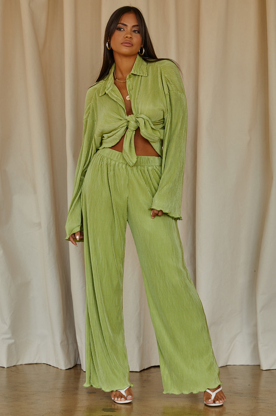 Green Pant and Button Down Top Set
