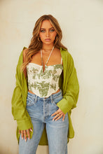 Load image into Gallery viewer, Mesh Corset Top Styled with Lime Green Button up Top
