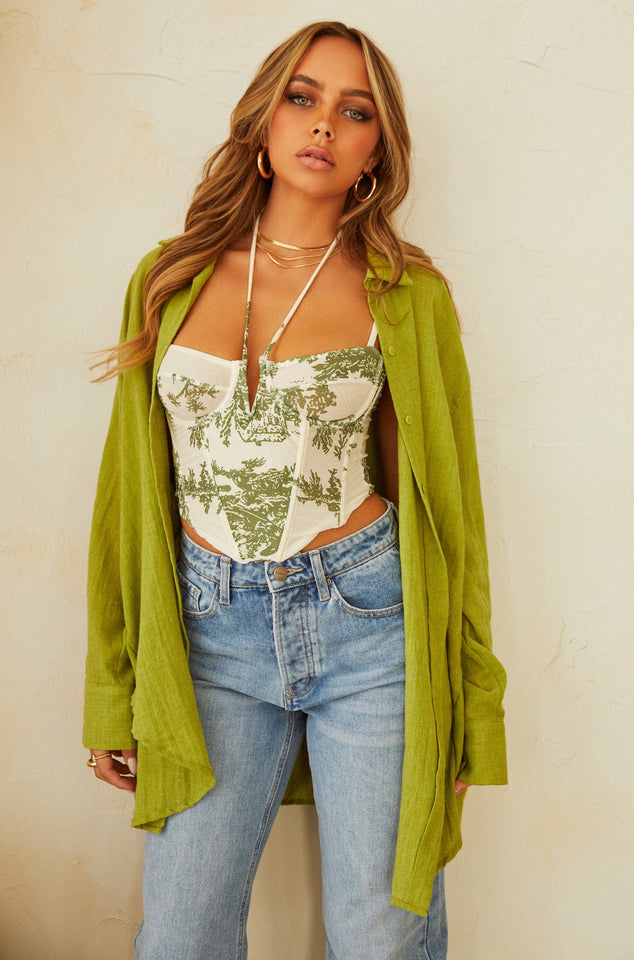 Load image into Gallery viewer, Green and Cream Corset Top
