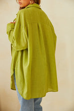 Load image into Gallery viewer, Long Green Button Up Cover Up Top
