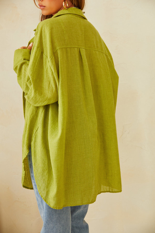 Load image into Gallery viewer, Long Green Button Up Cover Up Top
