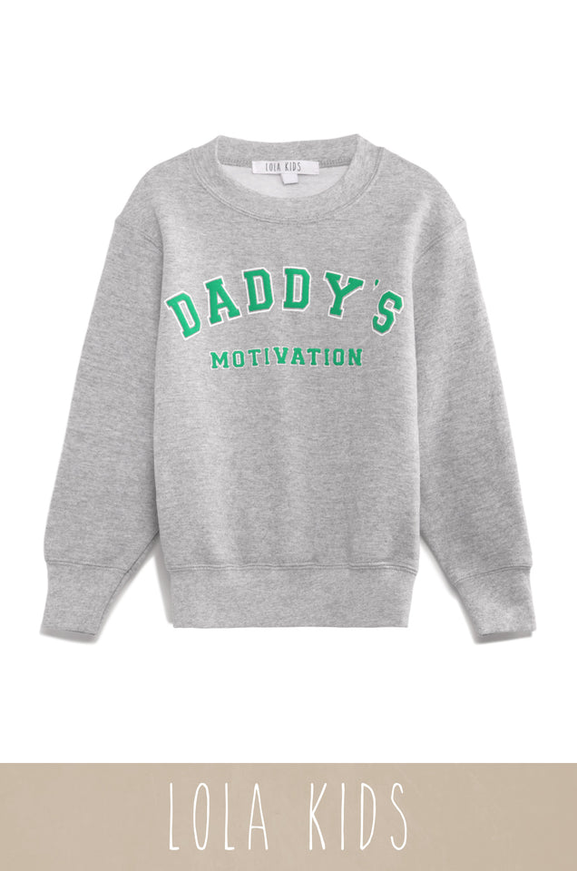 Load image into Gallery viewer, Daddy&#39;s Motivation Varsity Kids Crewneck Sweatshirt - Grey
