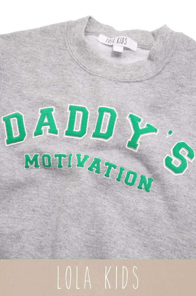 Load image into Gallery viewer, Daddy&#39;s Motivation Varsity Kids Crewneck Sweatshirt - Grey

