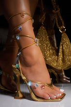 Load image into Gallery viewer, Women Wearing Gold-Tone Single Sole Lace Up Heels
