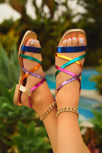 Load image into Gallery viewer, Shoe Model Wearing Metallic Multi-Color Sandals
