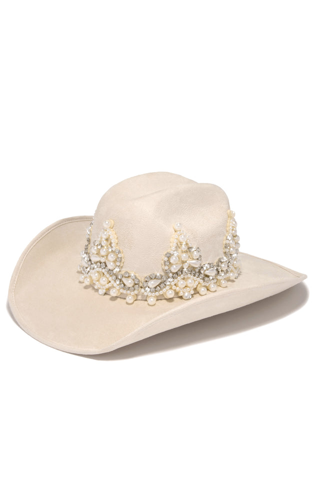 Load image into Gallery viewer, Ivory Embellished Faux Suede Hat
