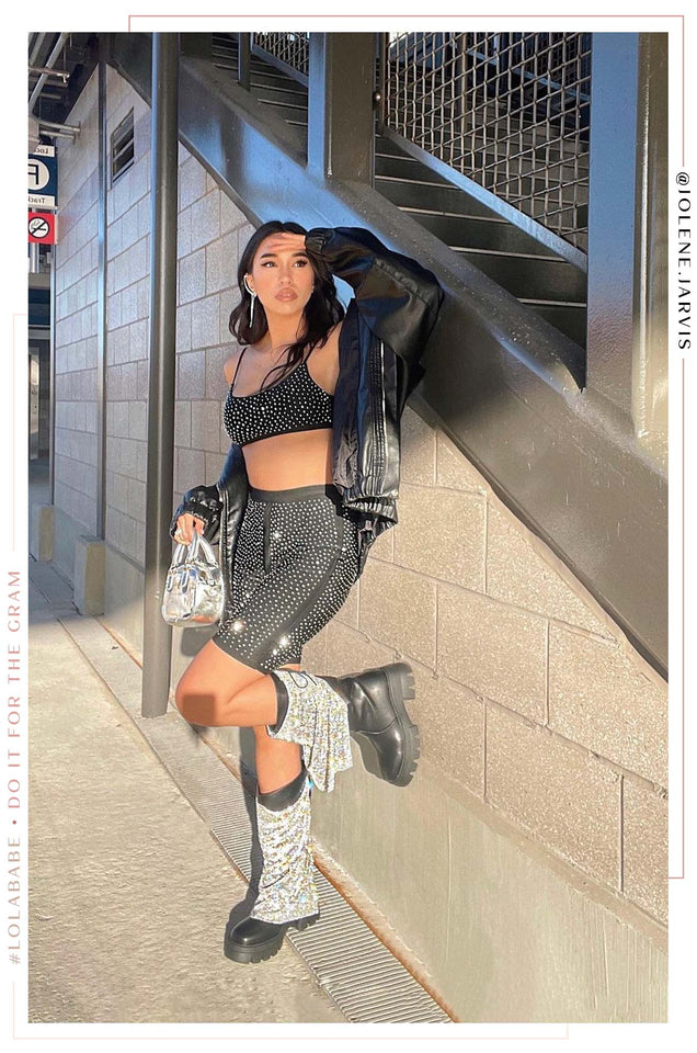 Load image into Gallery viewer, Black and Silver Chella Outfit Set
