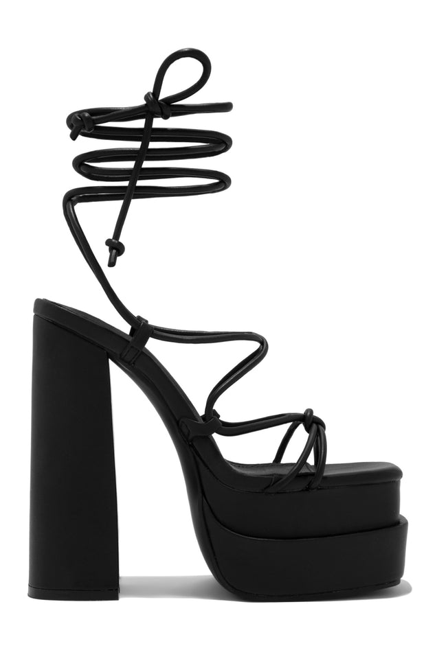Load image into Gallery viewer, Black Lace Up Platform Block Heels
