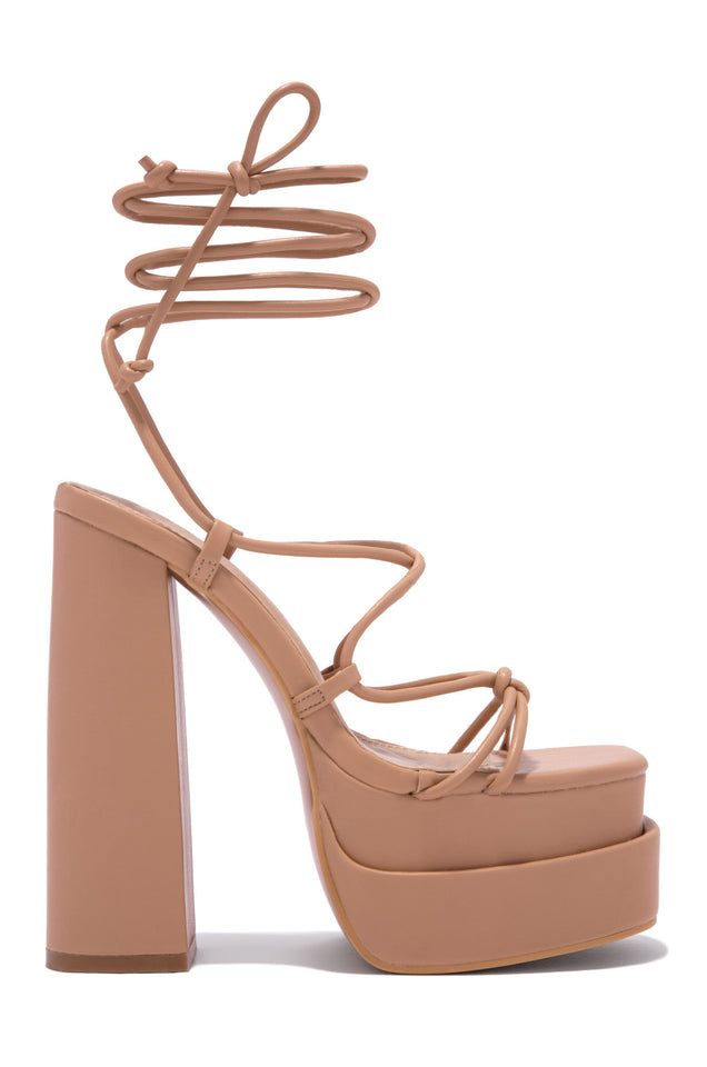 Load image into Gallery viewer, Nude Lace Up Platform Block Heels
