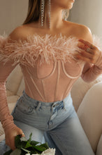Load image into Gallery viewer, Nude Off The Shoulder Corset Bodysuit Top
