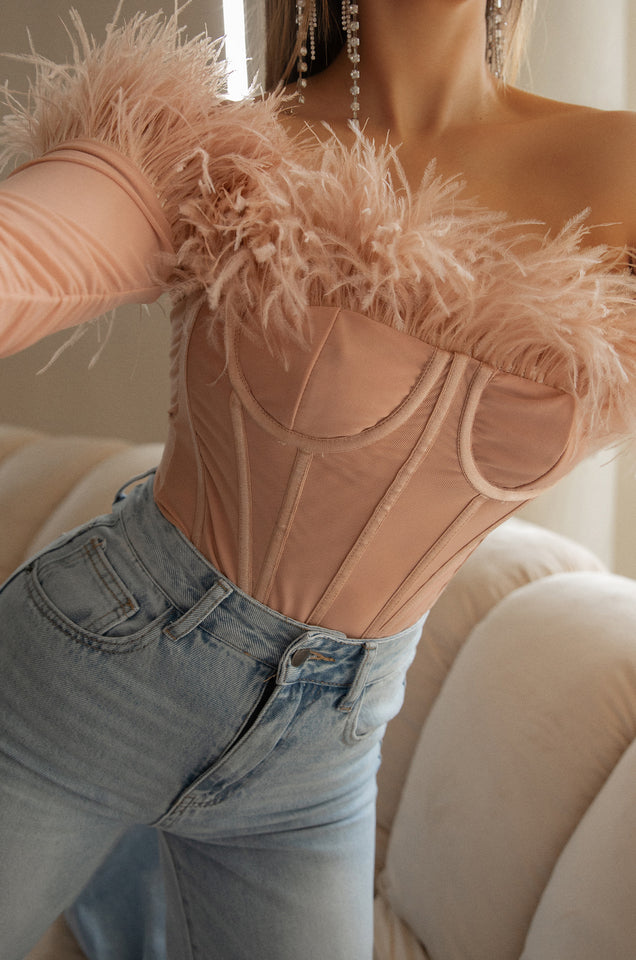Load image into Gallery viewer, Nude Off The Shoulder Long Sleeve Bodysuit
