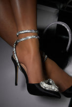 Load image into Gallery viewer, Women Wearing Black Satin Heels
