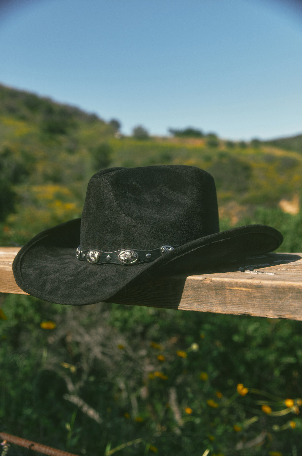 Black Faux Suede Western Hat