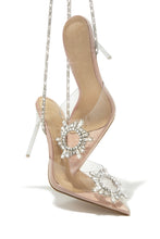 Load image into Gallery viewer, Mansion Party Embellished Lace Up High Heel Pumps - Clear
