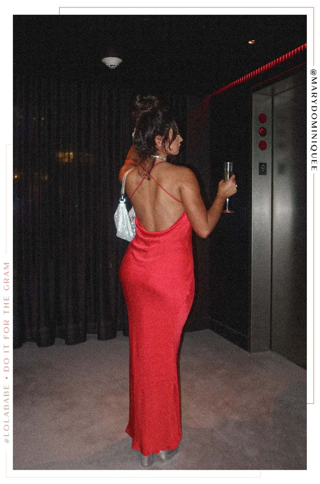 Load image into Gallery viewer, Women Standing Wearing Red Maxi Dress
