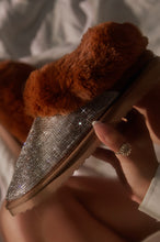 Load image into Gallery viewer, Tan Embellished Faux Fur Slippers
