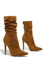 Load image into Gallery viewer, Solemate Ruched Detailed Ankle Heel Boots - Tan
