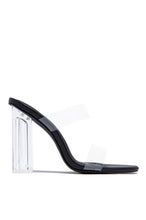Load image into Gallery viewer, Black Mules with Clear Straps and Clear Chunky Heel
