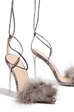 Load image into Gallery viewer, Snake Heels with Faux Fur Detailing
