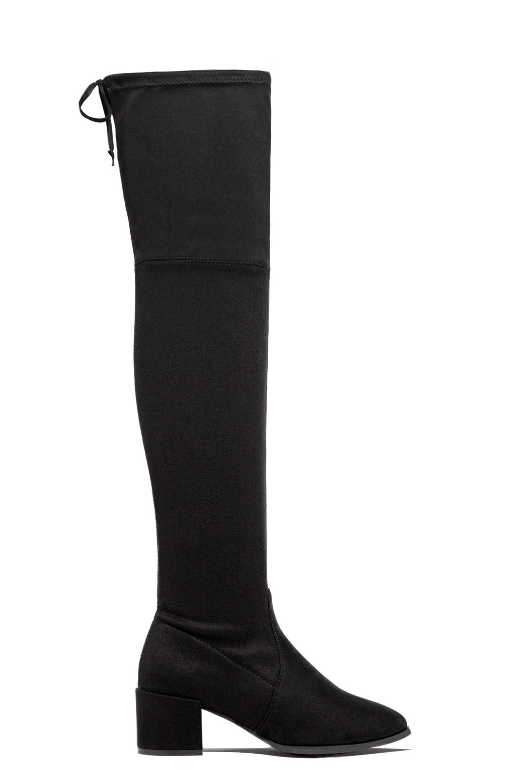 Miss Lola Black Over The Knee Block Mid Heel Boots MISS LOLA