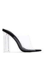 Load image into Gallery viewer, Above Status Clear Strap Block High Heel Mules - Black
