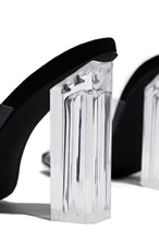 Load image into Gallery viewer, Above Status Clear Strap Block High Heel Mules - Black
