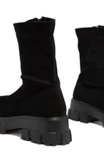 Load image into Gallery viewer, black faux suede block boot  
