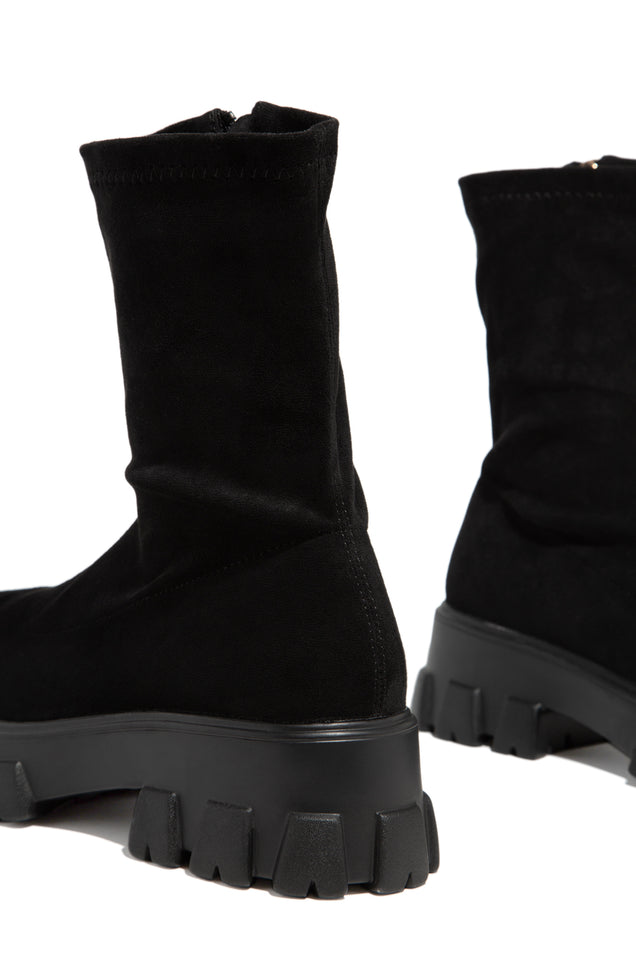 Load image into Gallery viewer, black faux suede block boot  
