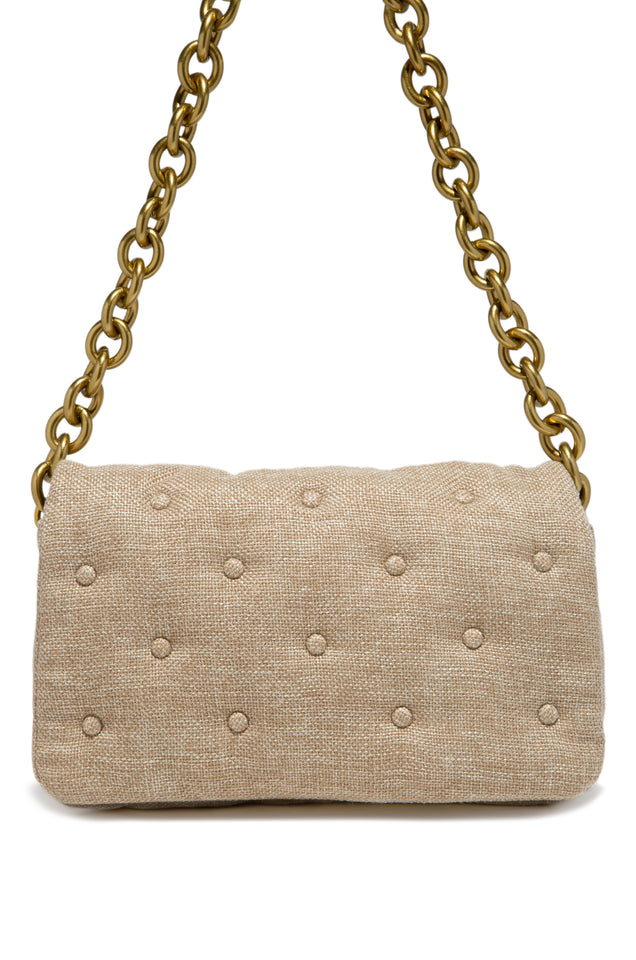 Load image into Gallery viewer, nude linen tufted bag 
