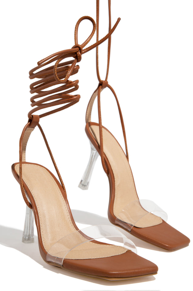 Load image into Gallery viewer, tan strappy clear heel 

