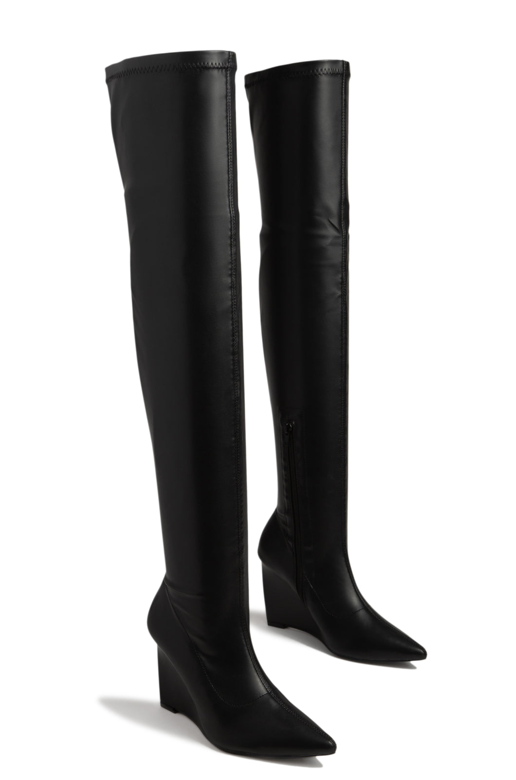 black pu pointed toe boot 