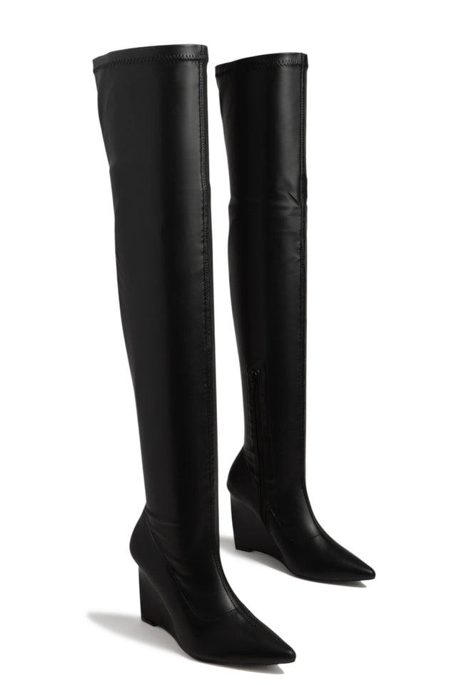 Load image into Gallery viewer, black pu pointed toe boot 
