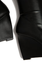 Load image into Gallery viewer, black over the knee wedge boot 
