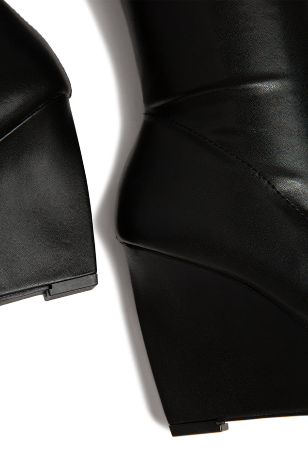 Load image into Gallery viewer, black over the knee wedge boot 
