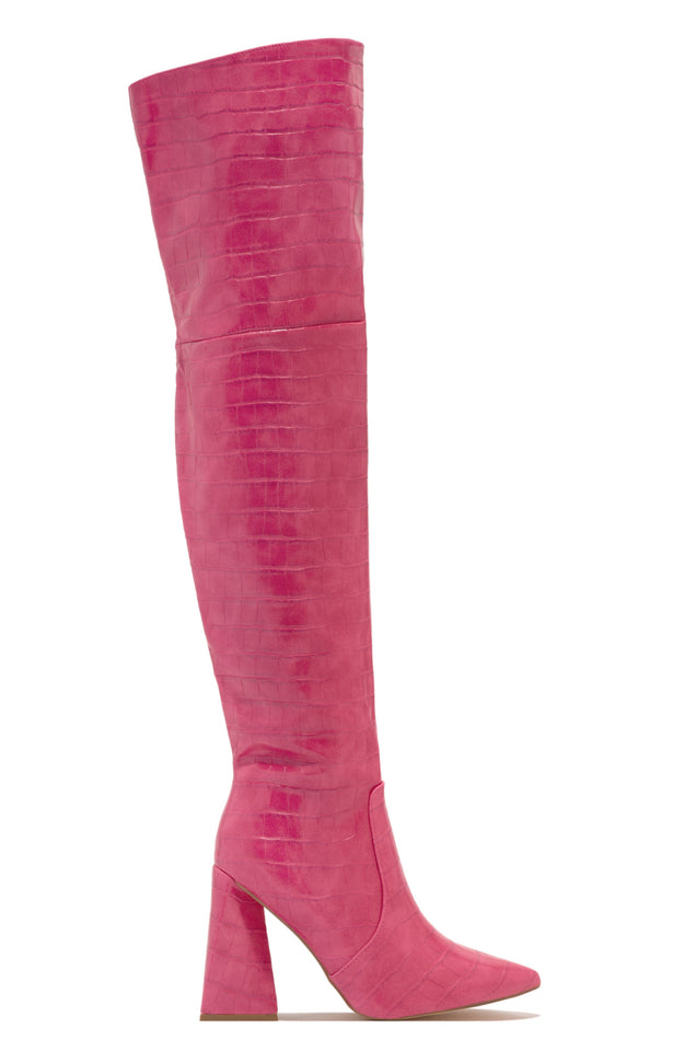 Load image into Gallery viewer, pink croc chunky heel boot  
