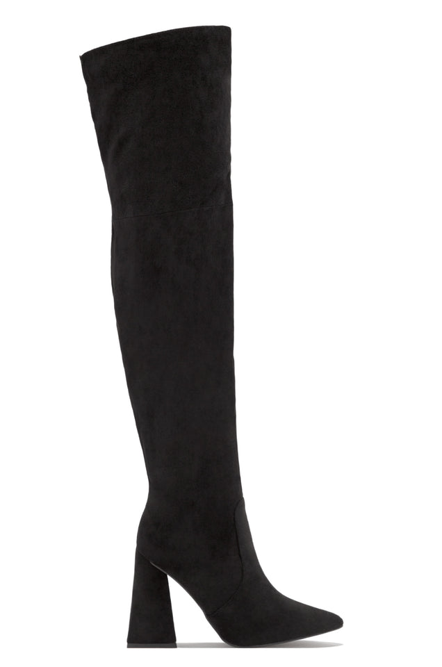 Load image into Gallery viewer, black faux suede pointed toe boot 
