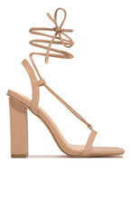 Load image into Gallery viewer, Nude Lace Up Block Heels
