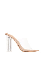 Load image into Gallery viewer, Above Status Clear Strap Block High Heel Mules - Nude
