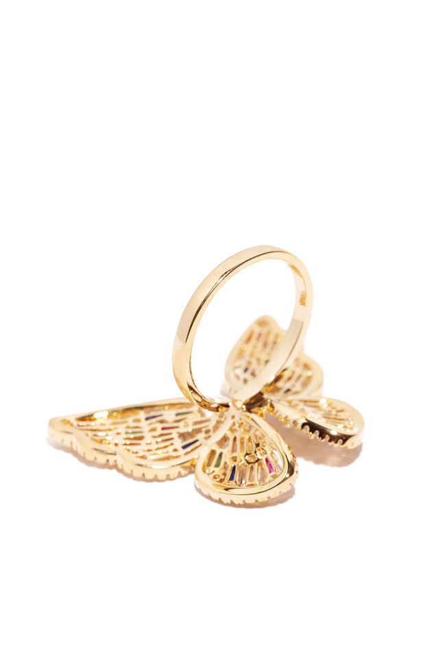 Load image into Gallery viewer, Lena Gold Plated CZ Butterfly Adjustable Ring - Gold Multi

