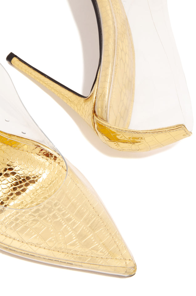 Load image into Gallery viewer, Girl On Point Clear High Heel Pumps - Gold

