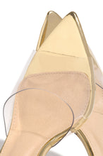 Load image into Gallery viewer, gold patent mule heel 
