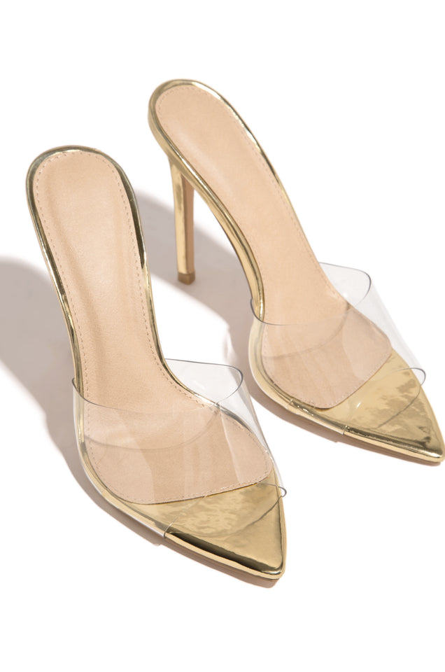 Load image into Gallery viewer, gold slip on clear heel

