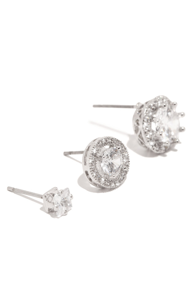 Load image into Gallery viewer, Duchess Cubic Zirconia Stud Earring Set - Silver
