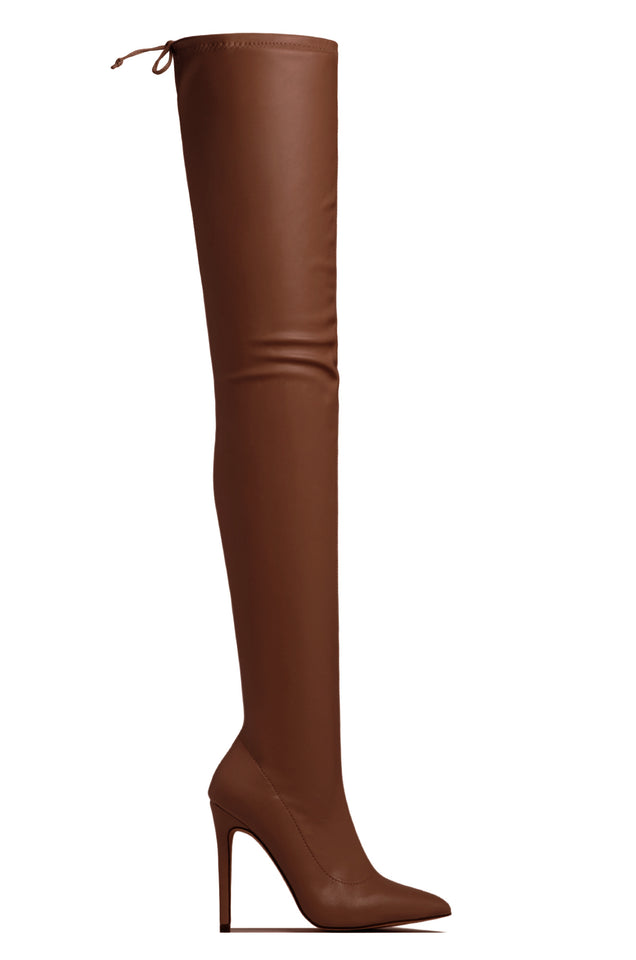 Load image into Gallery viewer, Groundbreaking Over The Knee High Heel Boots - Mocha PU
